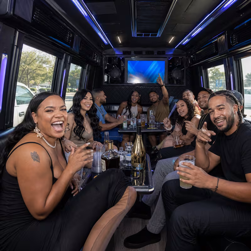 Black Mercedes Sprinter van staged for an New Orleans Birthday Transportation group