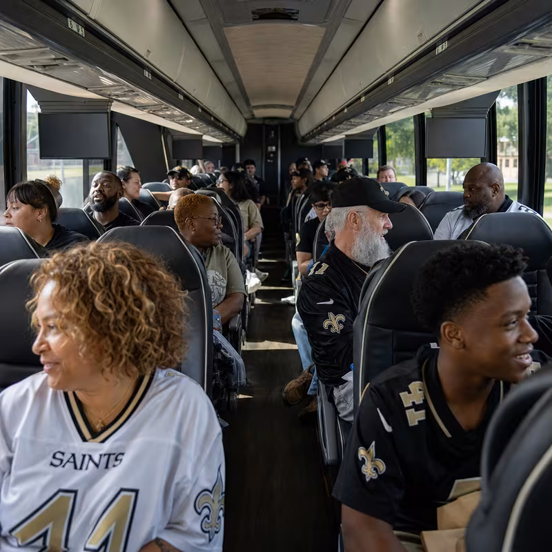 Passenger seating aboard a New Orleans party bus rental
