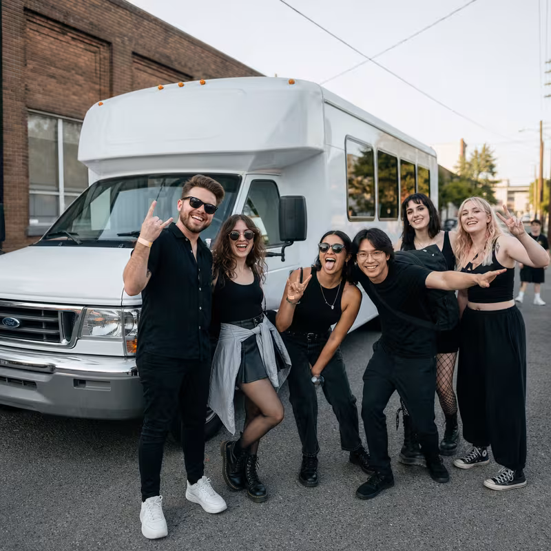 Black Mercedes Sprinter van staged for an New Orleans Concert Transportation group
