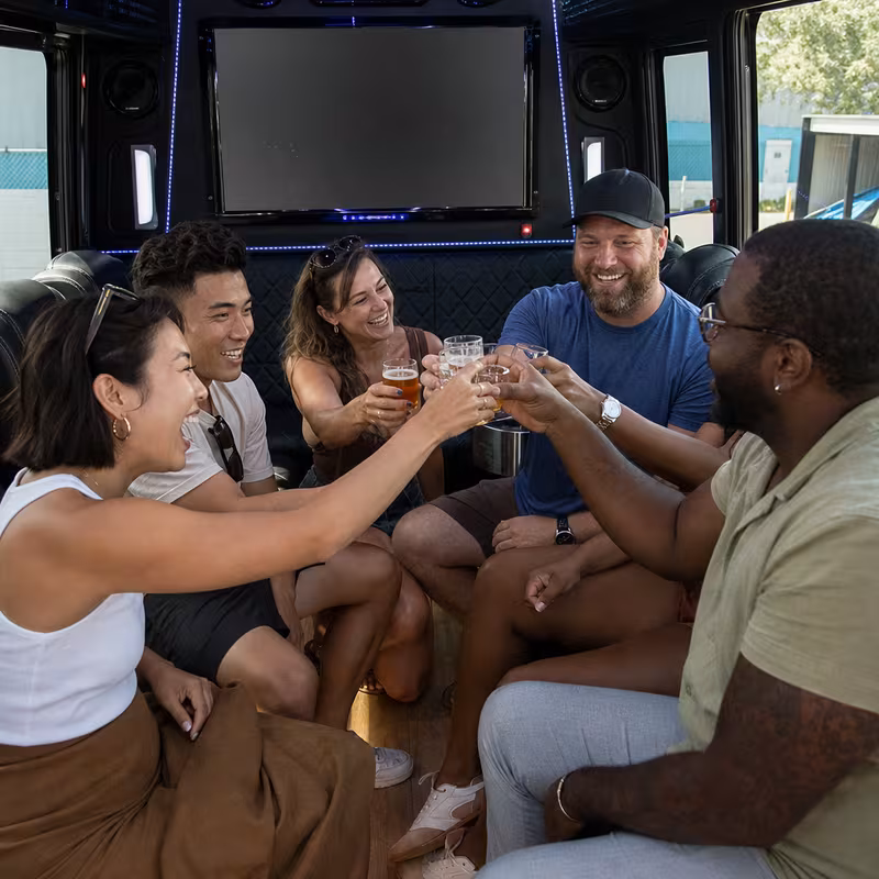 Black Mercedes Sprinter van staged for an New Orleans Winery & Brewery Tour Transportation group